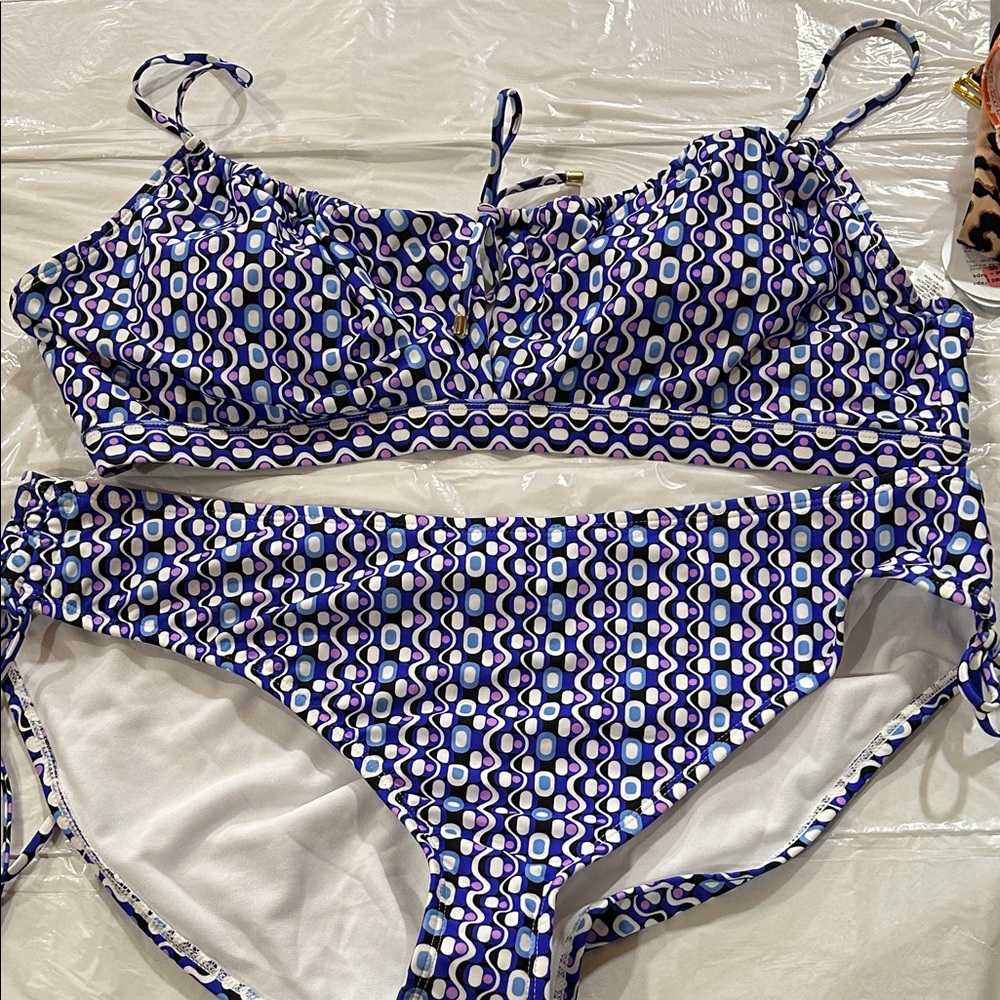 Decree Blue & White Abstract Print Bikini